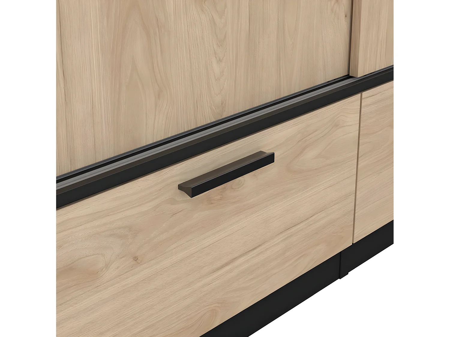 Line Kleiderschrank 2 Türen 2 Schubladen Nussbaum dekor schwarz matt.