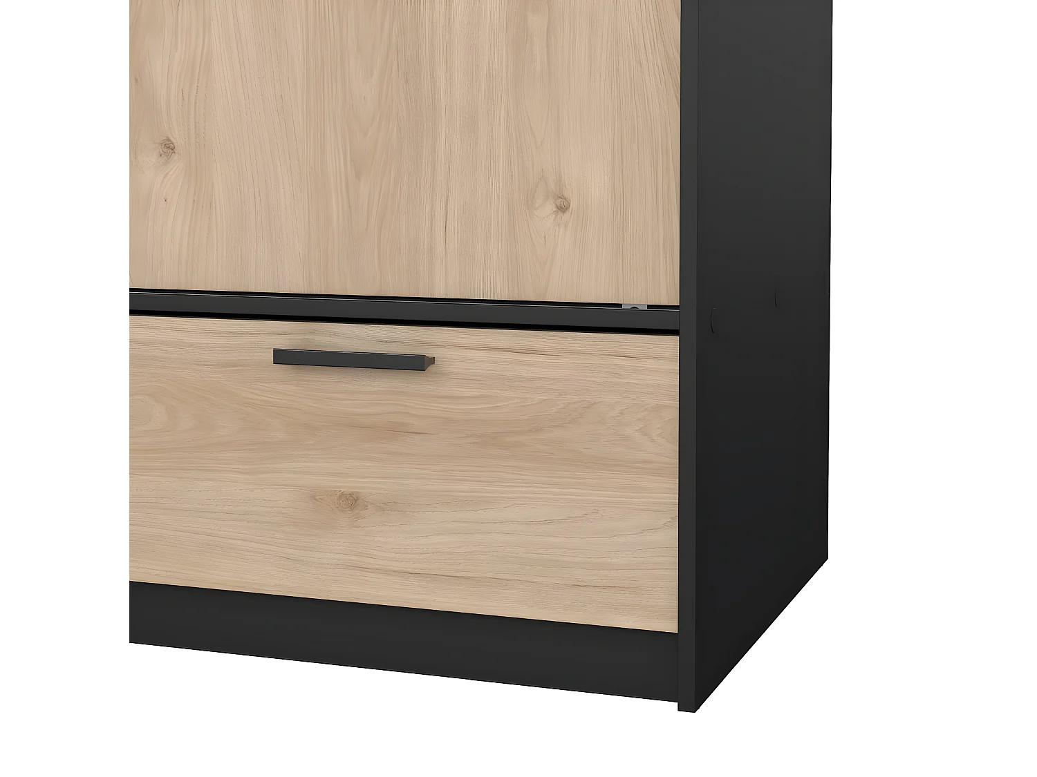 Line Kleiderschrank 2 Türen 2 Schubladen Nussbaum dekor schwarz matt.