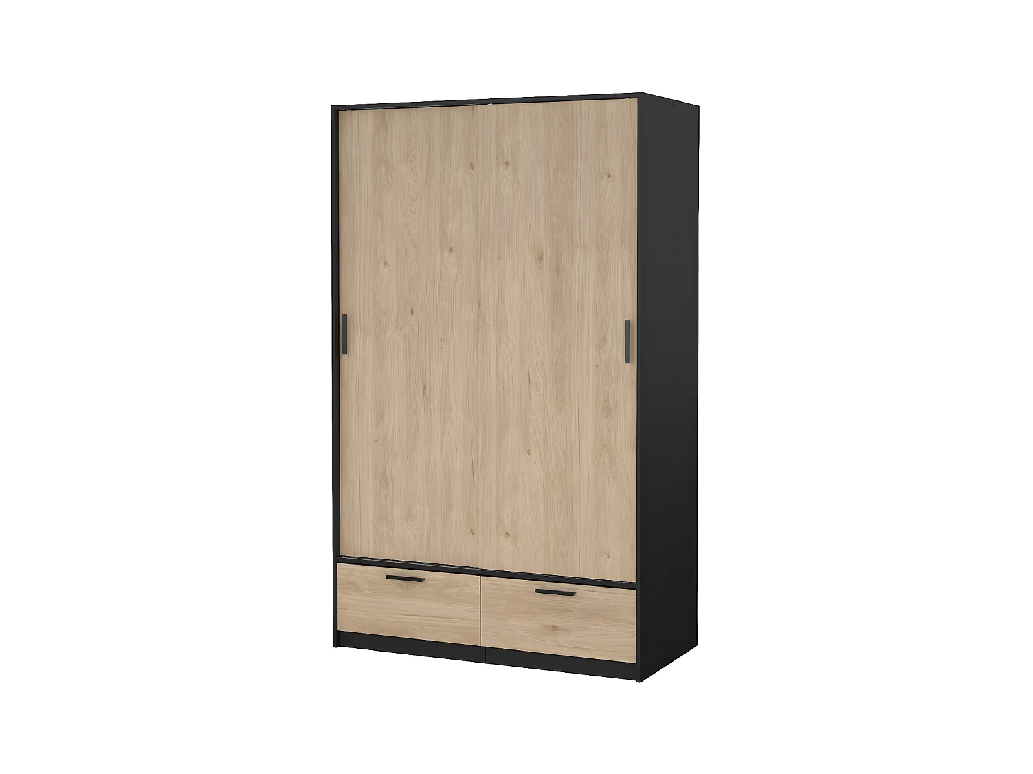 Line armoire de rangement 2 portes 2 tiroirs noyer décor noir mat.