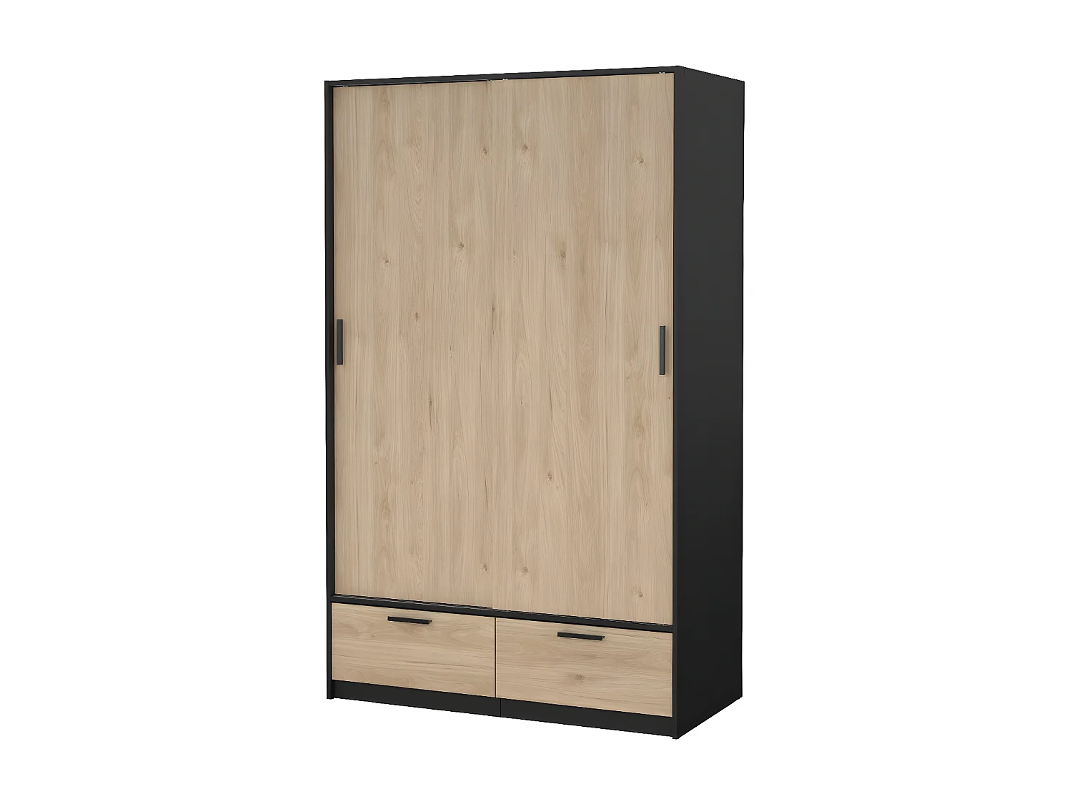 Line kledingkast 2 deuren 2 laden okkernoot decor zwart mat.