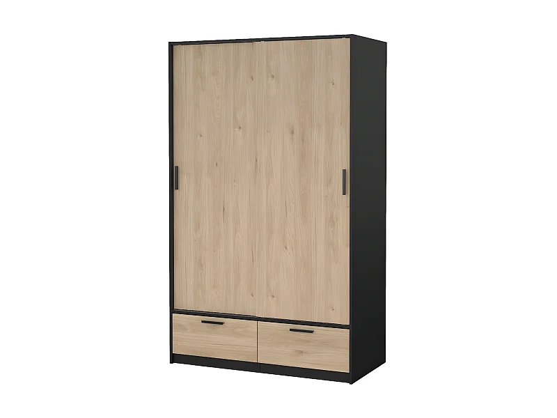 Line kledingkast 2 deuren 2 laden okkernoot decor zwart mat.