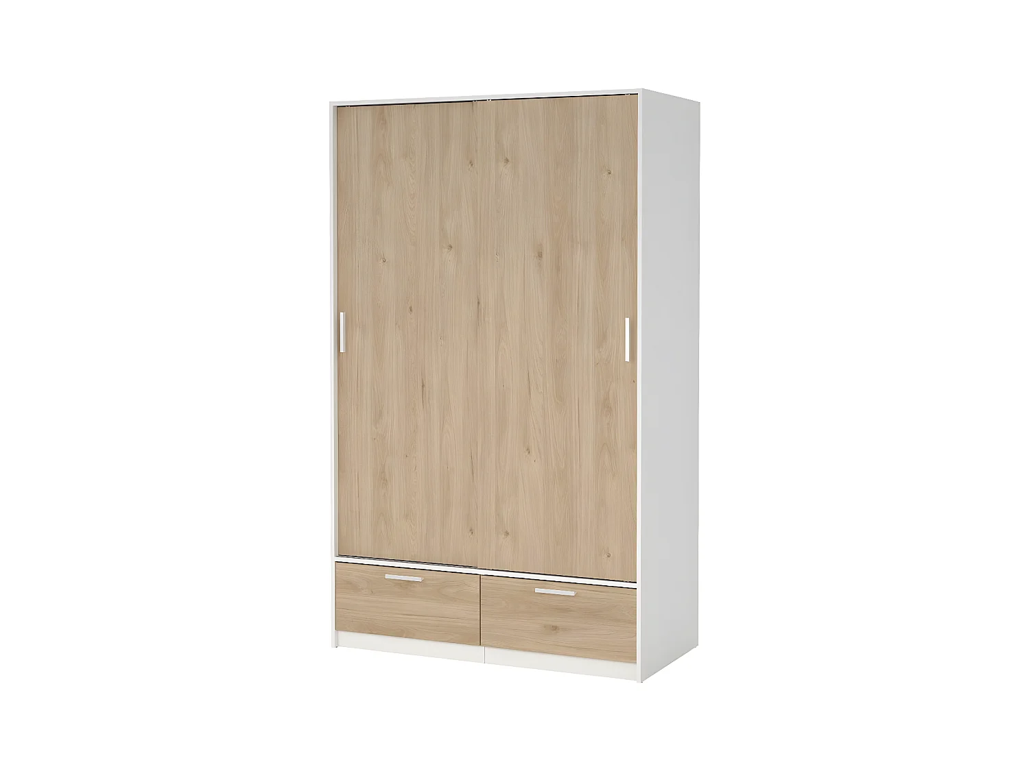 Line armoire de rangement 2 portes 2 tiroirs noyer décor blanc.