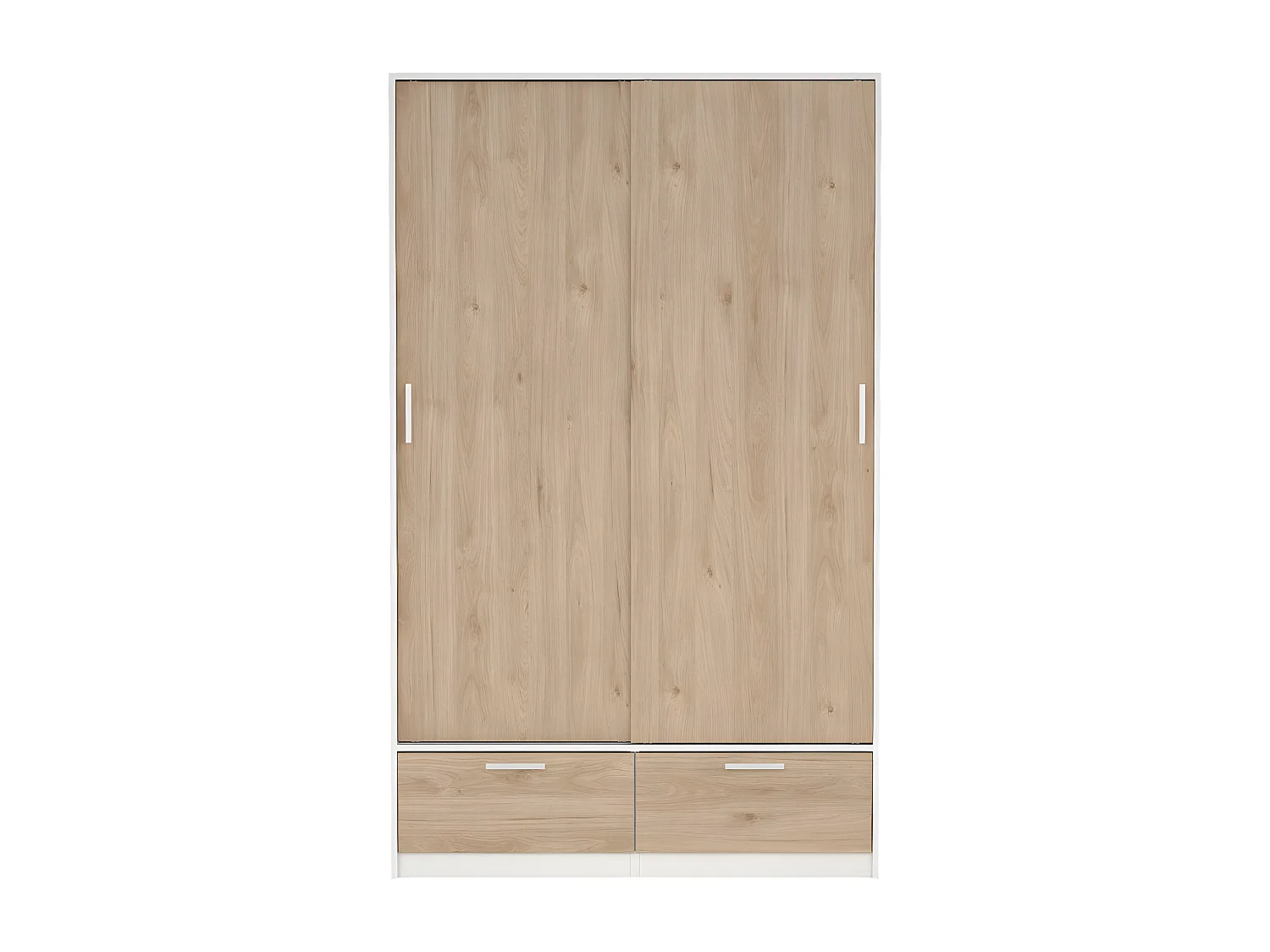 Line armoire de rangement 2 portes 2 tiroirs noyer décor blanc.