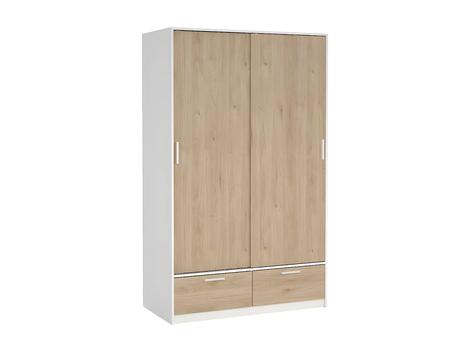 Line armoire de rangement 2 portes 2 tiroirs noyer décor blanc.