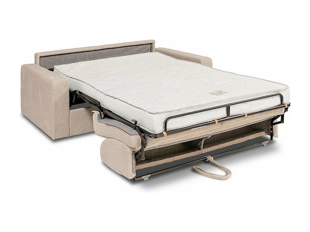Canapé convertible express MIDNIGHT 160cm matelas 16cm velours Côtelé beige