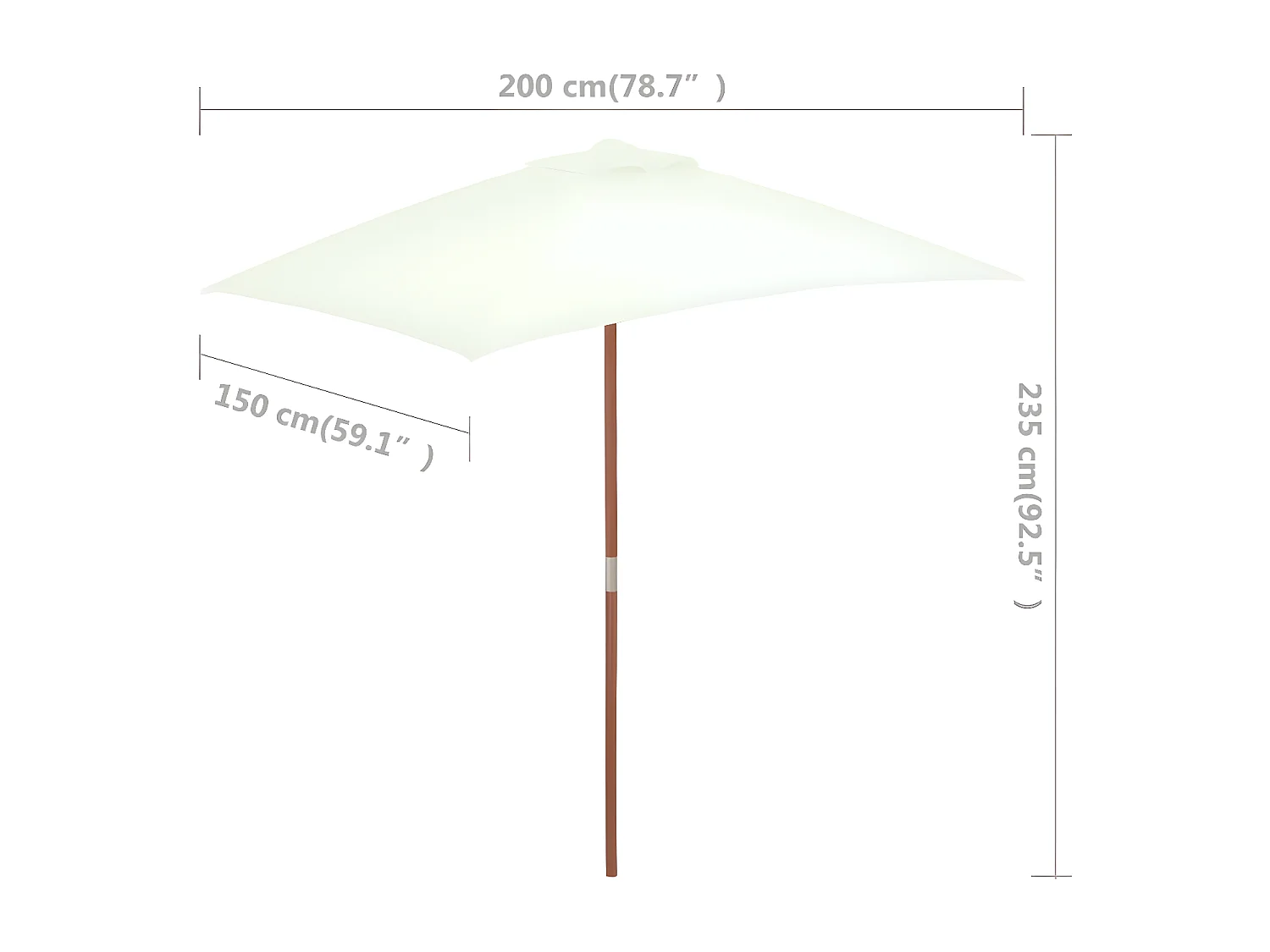 Parasol avec mât en bois 150 x 200 cm Sable