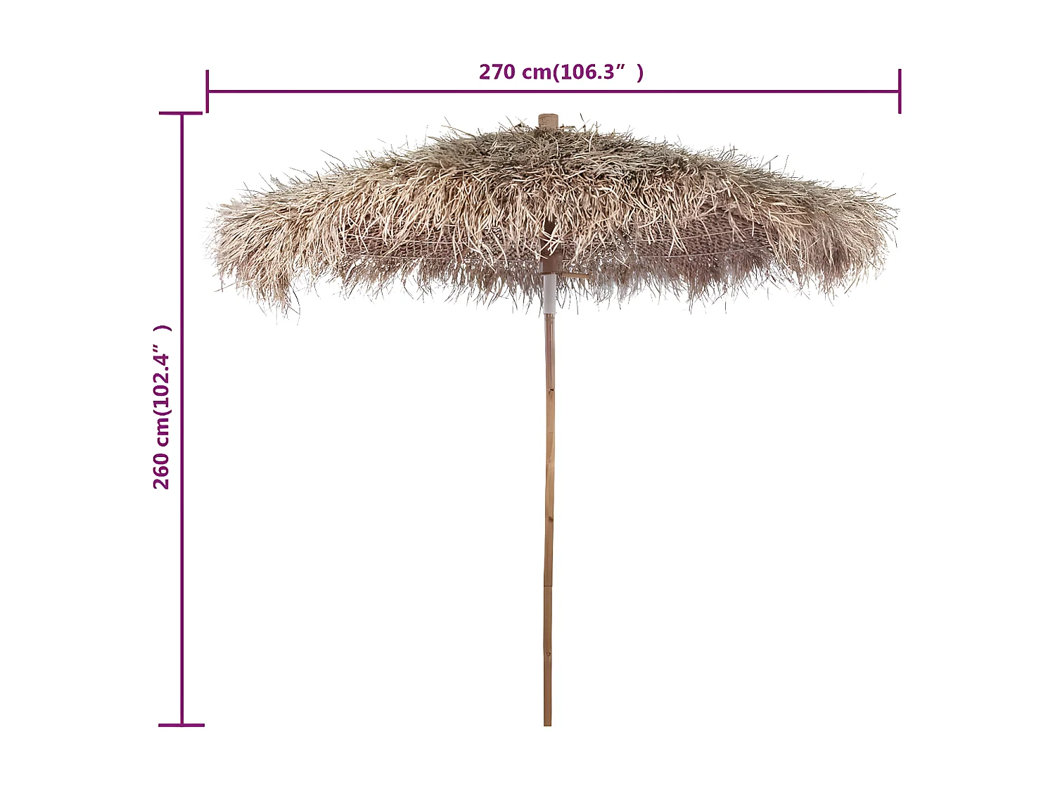 Parasol en bambou avec toit en feuille de bananier 270 cm