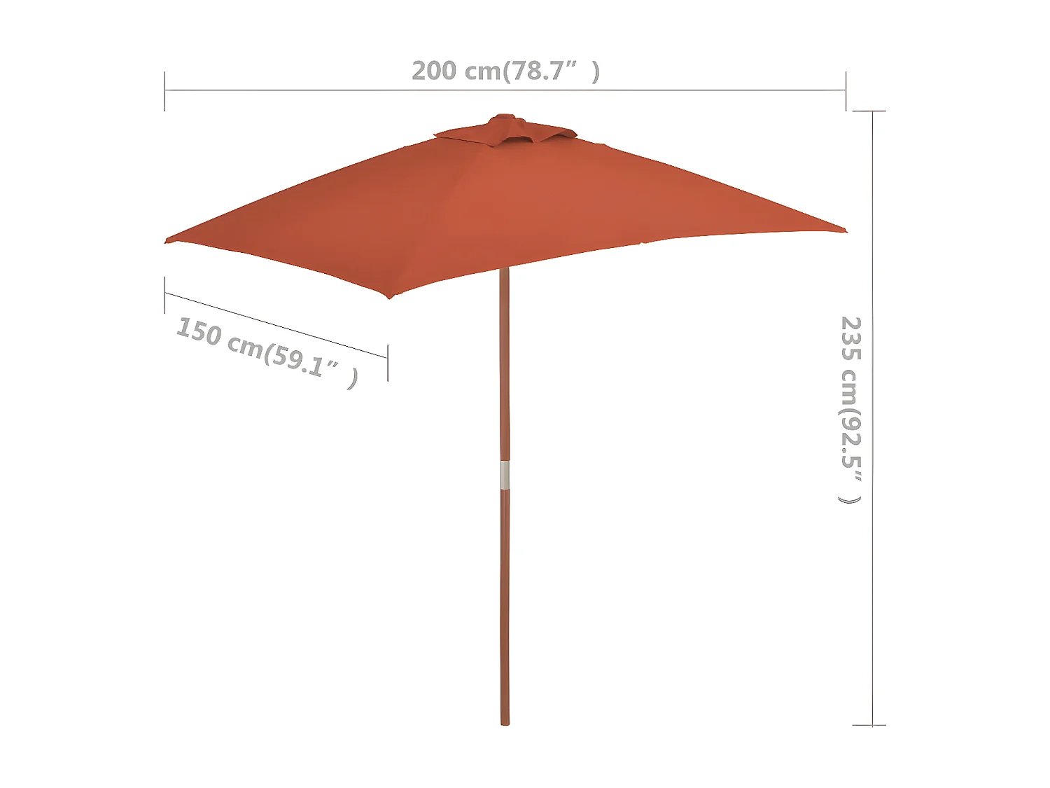 Parasol met houten paal 150x200 cm terracottakleurig