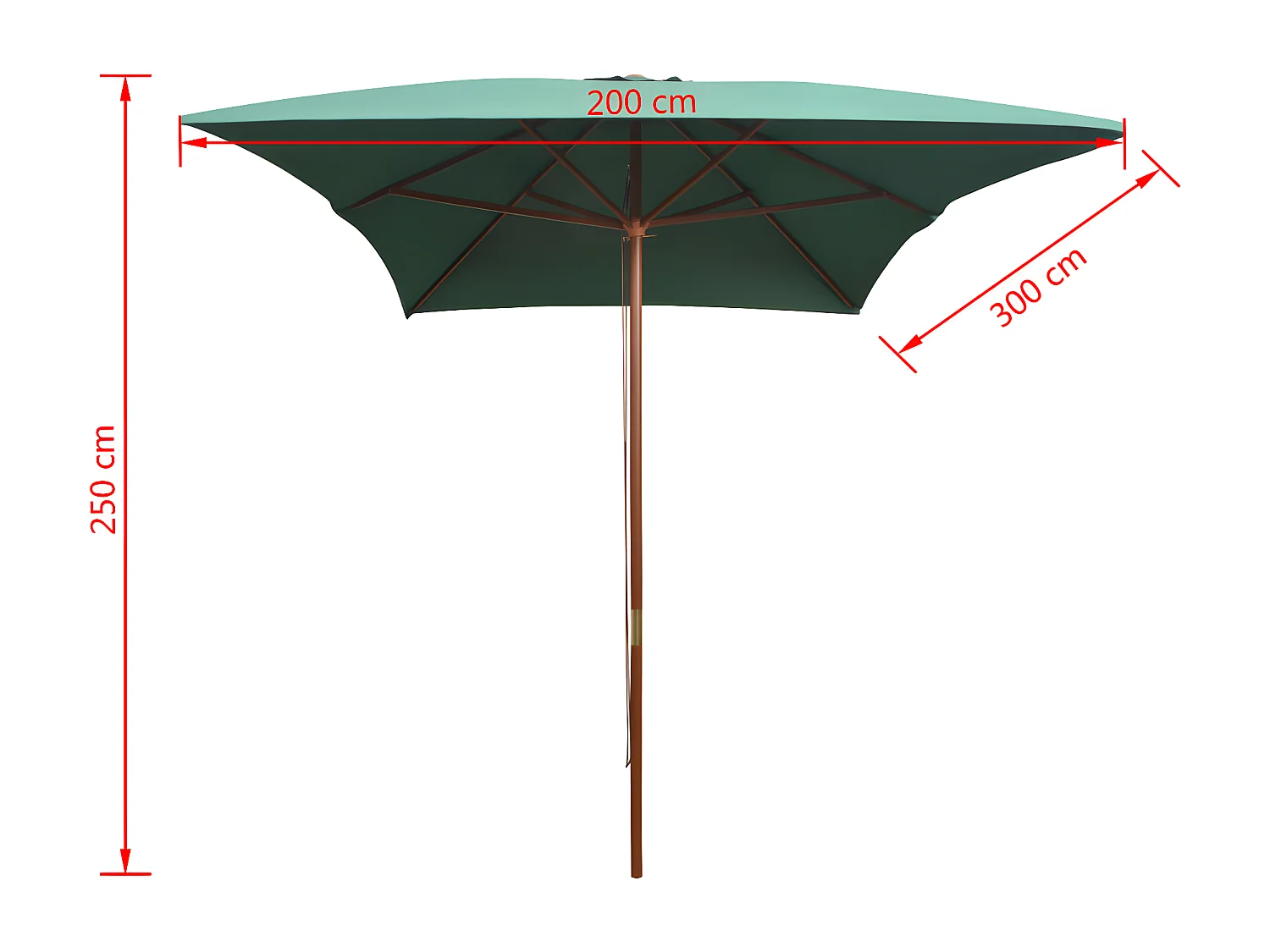 Parasol avec poteau en bois 200 x 300 cm Vert