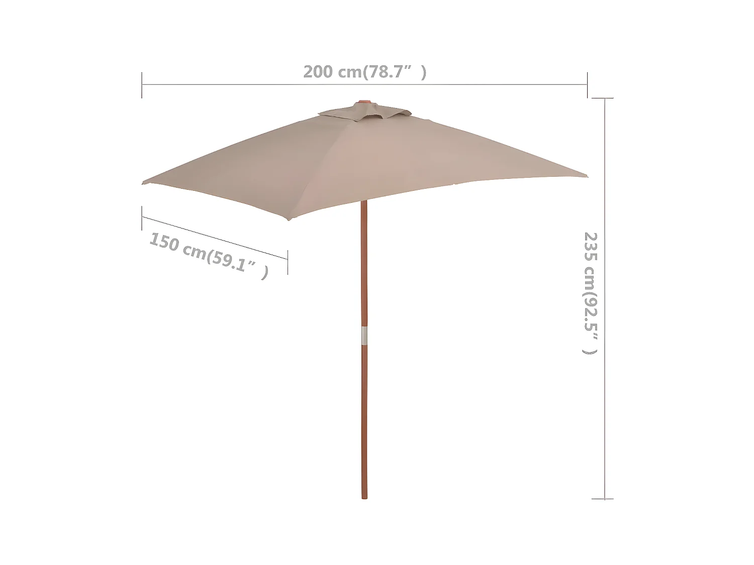 Parasol avec mât en bois 150 x 200 cm Taupe