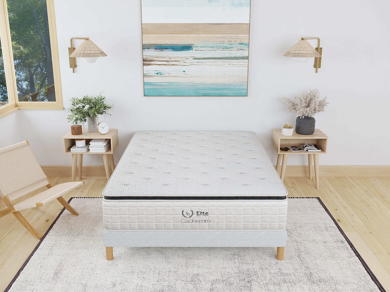 Matelas Cachemire 180x200 cm Hauteur 28 cm ressorts ensachés mousse polyuréthane Surmatelas Intégré soutien équilibré