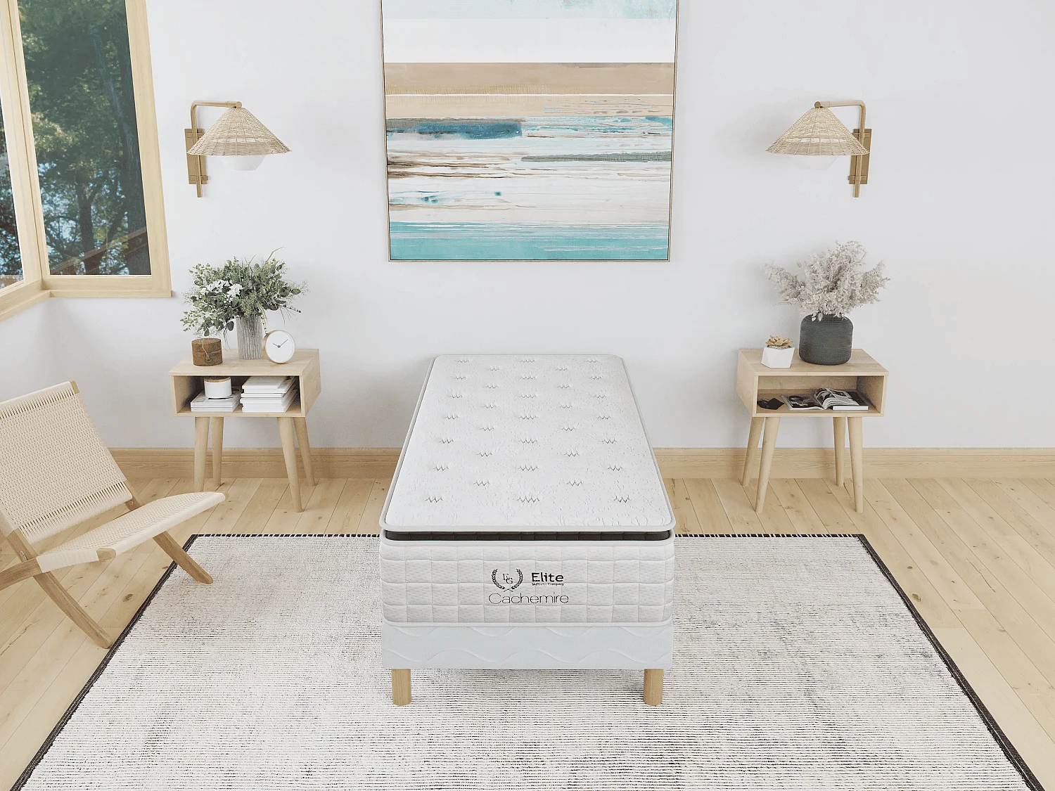 Matelas Cachemire 90x190 cm Hauteur 28 cm ressorts ensachés mousse polyuréthane Surmatelas Intégré Soutien équilibré