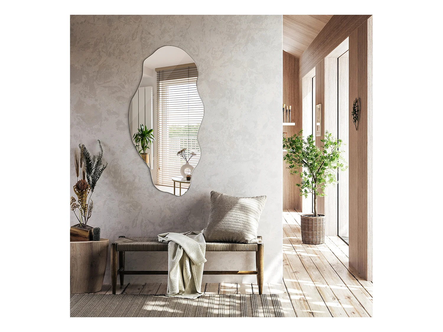 Unregelmäßiger, organischer, asymmetrischer Spiegel für Badezimmer und Wohnzimmer - 50 cm x 100 cm