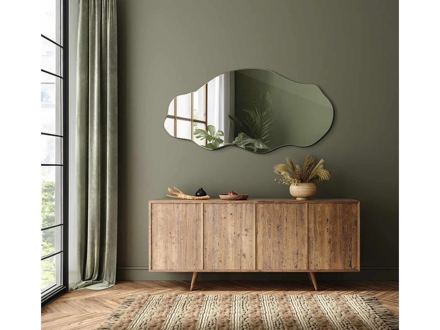 Unregelmäßiger, organischer, asymmetrischer Spiegel für Badezimmer und Wohnzimmer - 50 cm x 100 cm