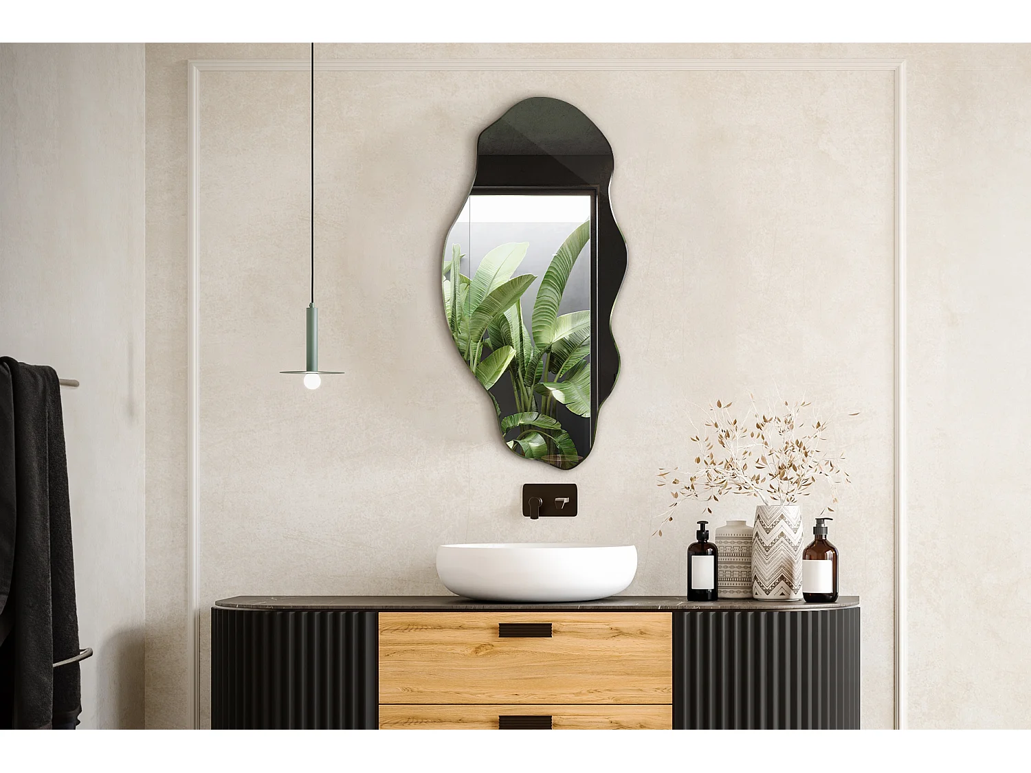 Unregelmäßiger, organischer, asymmetrischer Spiegel für Badezimmer und Wohnzimmer - 50 cm x 100 cm