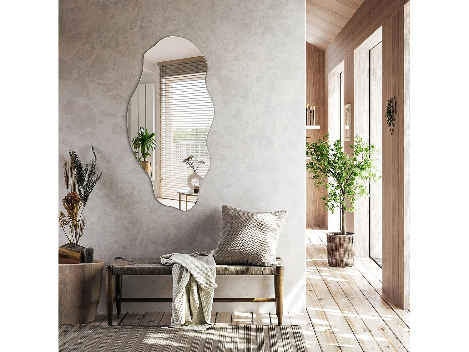 Miroir asymétrique organique irrégulier pour la salle de bain, le salon - 50 cm x 100 cm