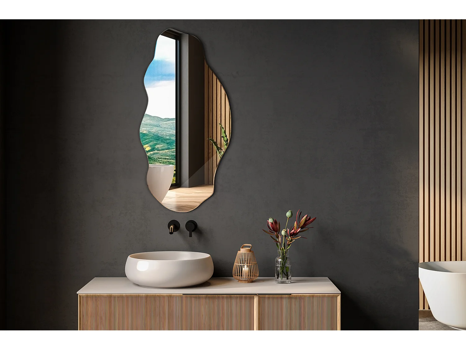 Miroir asymétrique organique irrégulier pour la salle de bain, le salon - 50 cm x 100 cm