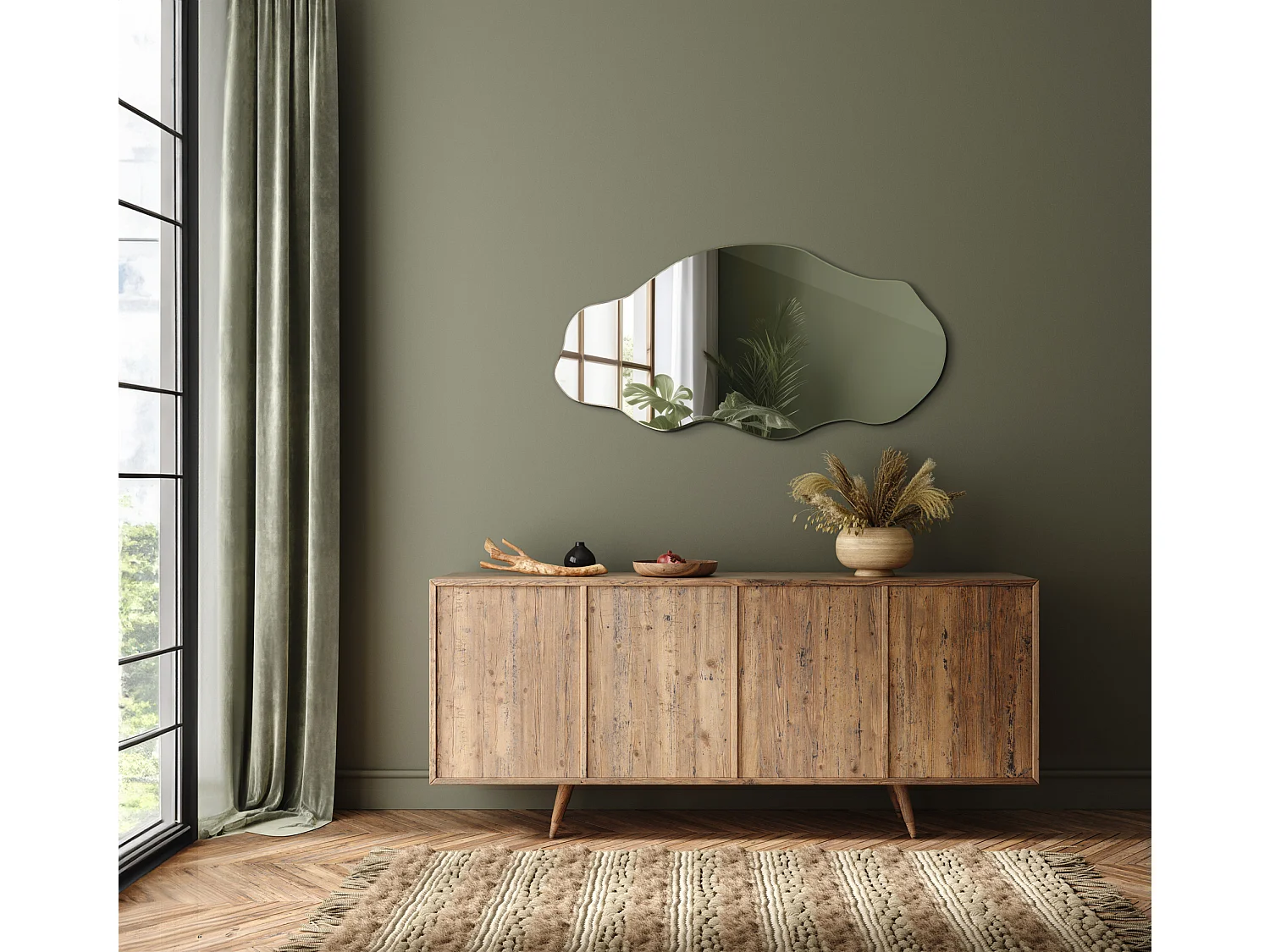 Dekorativer Wandspiegel – unregelmäßig – für Schlafzimmer, Wohnzimmer - 40 cm x 80 cm