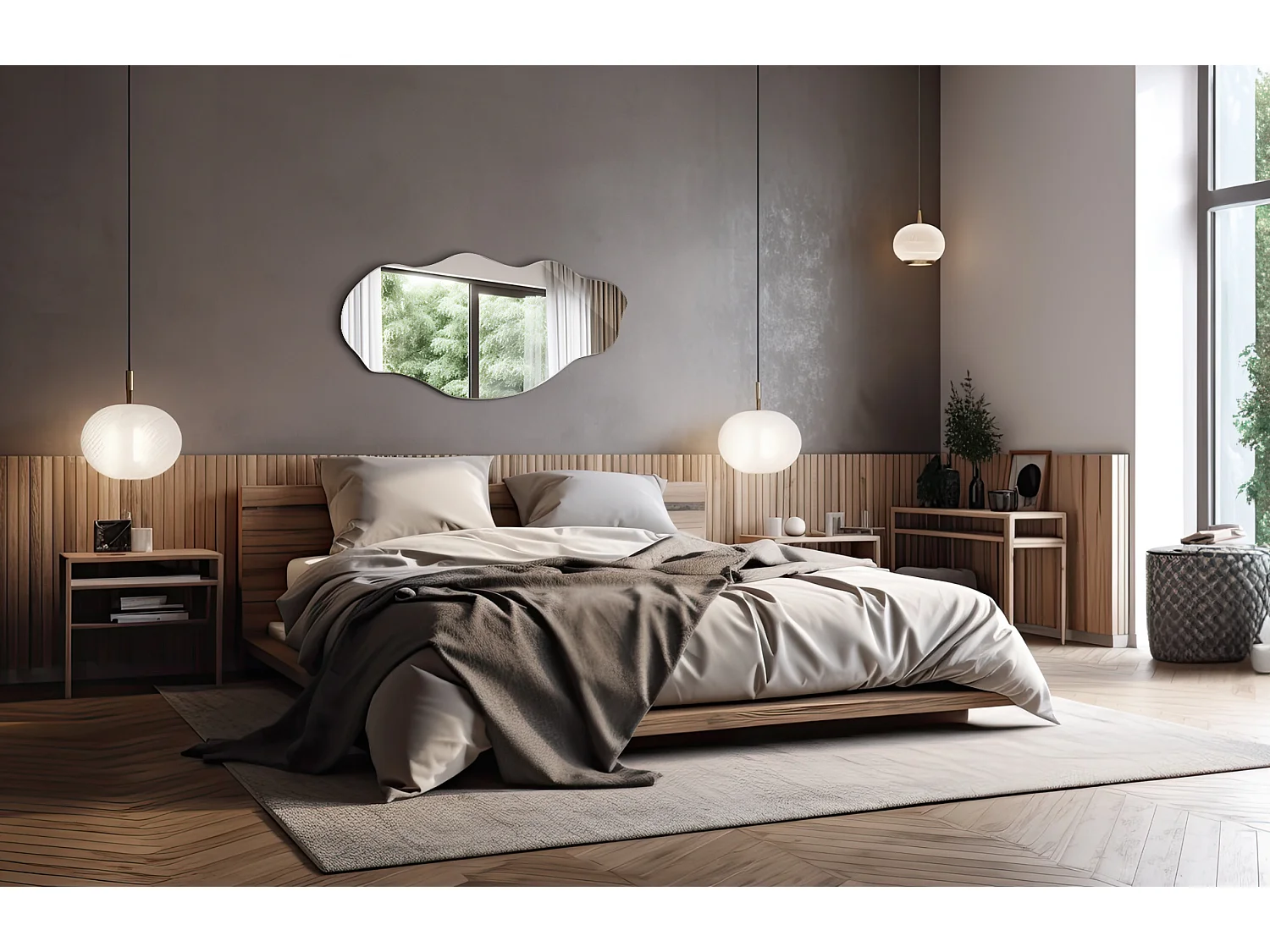 Dekorativer Wandspiegel – unregelmäßig – für Schlafzimmer, Wohnzimmer - 40 cm x 80 cm