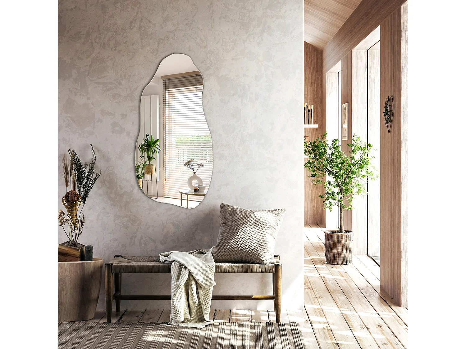 Unregelmäßiger, organischer, asymmetrischer Spiegel für Badezimmer und Wohnzimmer - 45 cm x 90 cm