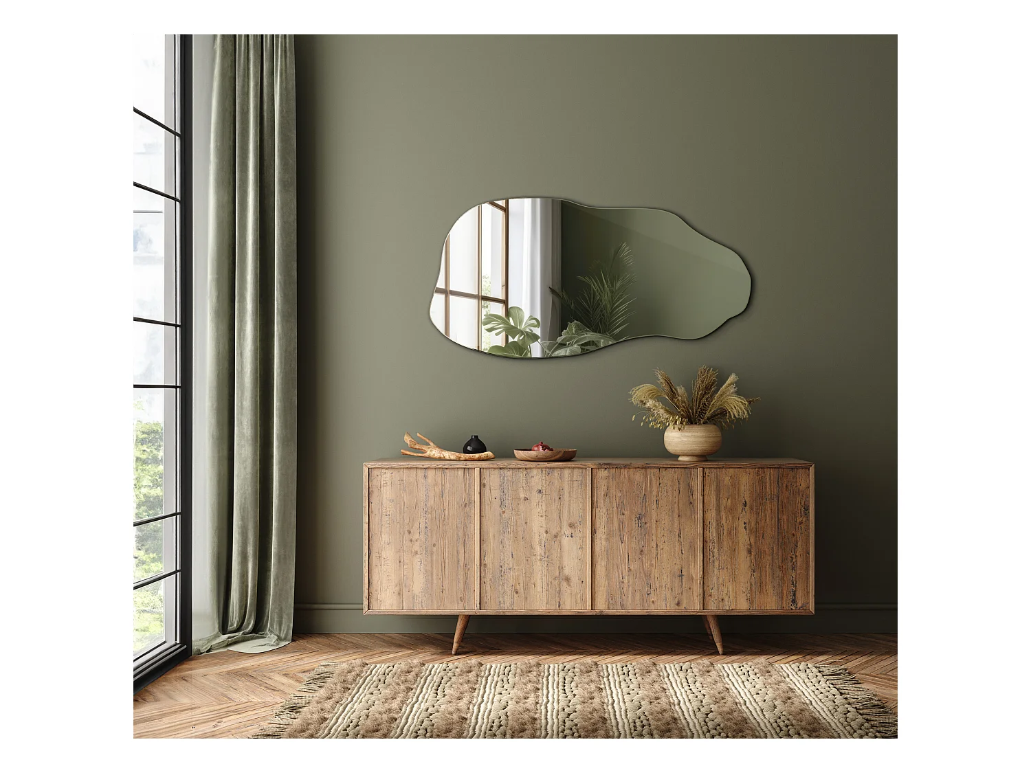 Unregelmäßiger, organischer, asymmetrischer Spiegel für Badezimmer und Wohnzimmer - 45 cm x 90 cm