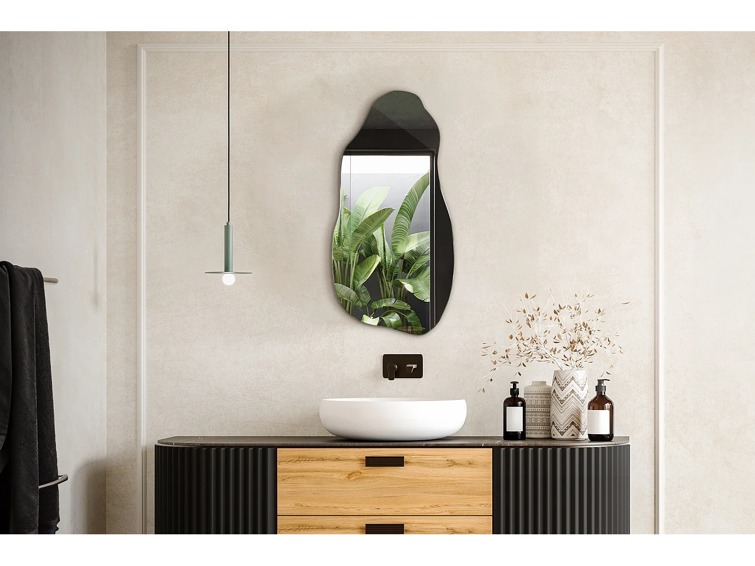 Unregelmäßiger, organischer, asymmetrischer Spiegel für Badezimmer und Wohnzimmer - 45 cm x 90 cm