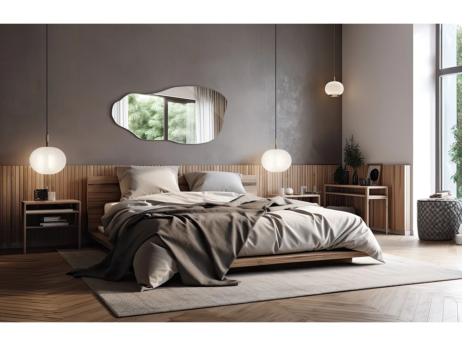 Unregelmäßiger, organischer, asymmetrischer Spiegel für Badezimmer und Wohnzimmer - 45 cm x 90 cm