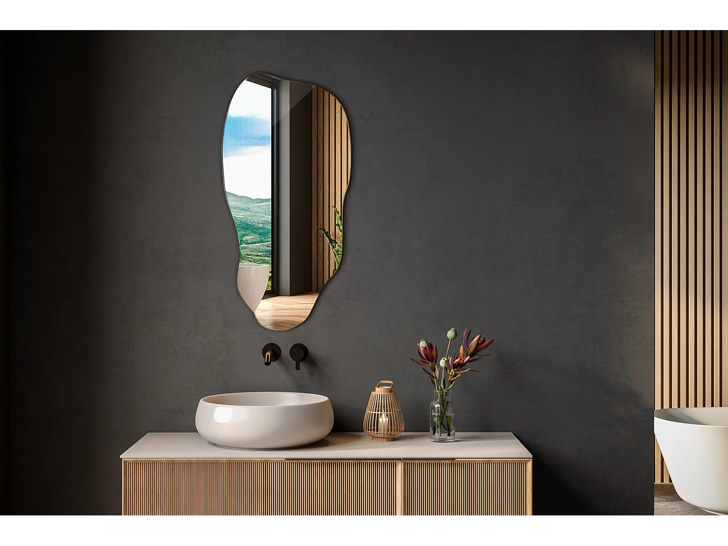 Miroir asymétrique organique irrégulier pour la salle de bain, le salon - 45 cm x 90 cm