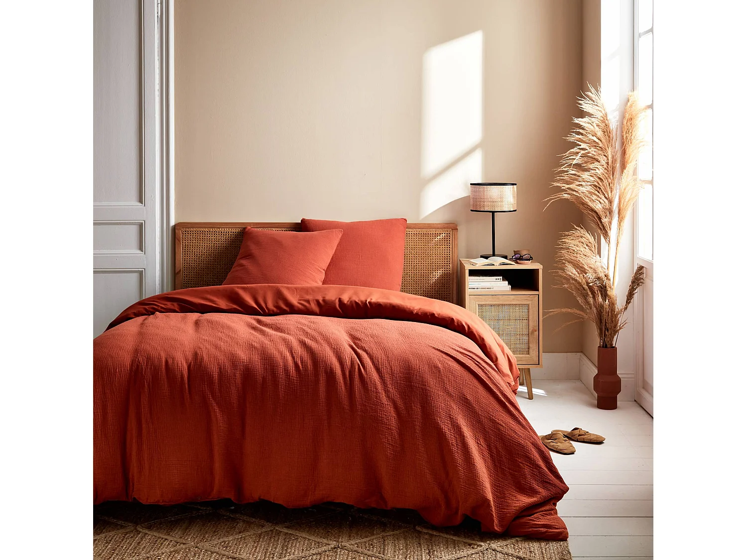 Set de cama de gasa de algodón ocre