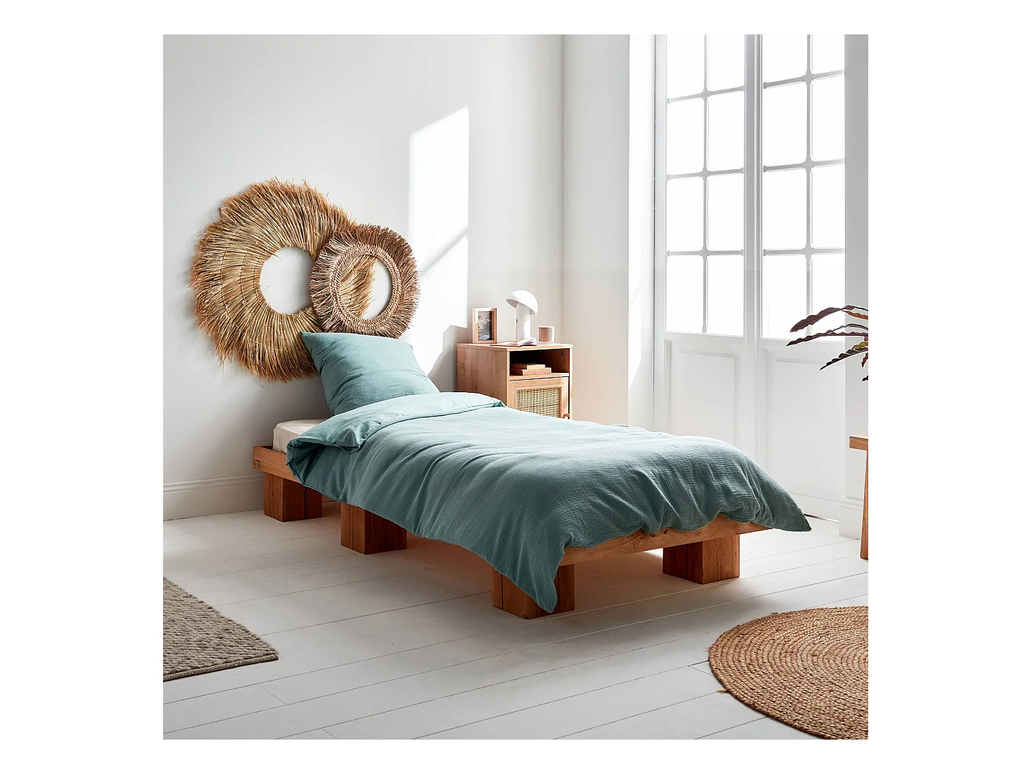 Parure de lit gaze de coton / coton. 1 place. 1 housse de couette avec 1 taie d'oreiller 140 x 200 cm