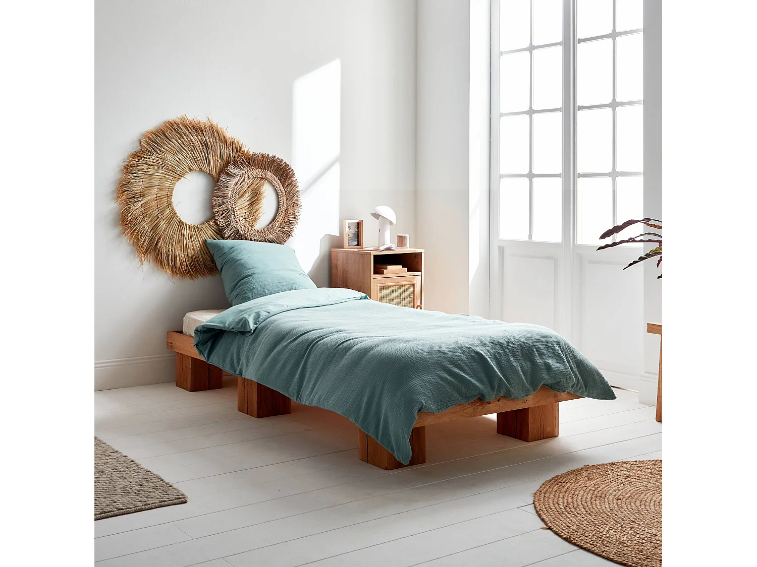 Parure de lit gaze de coton / coton. 1 place. 1 housse de couette avec 1 taie d'oreiller 140 x 200 cm