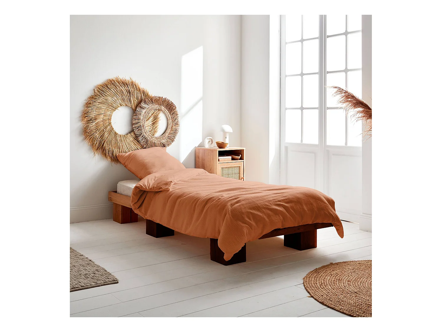 Parure de lit gaze de coton / coton. terracotta. 1 place. 1 housse de couette avec 1 taie d'oreiller 140 x 200 cm