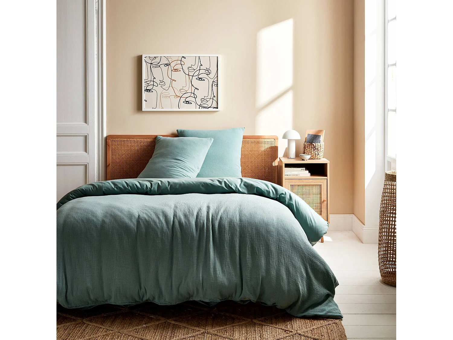 Parure de lit gaze de coton / coton. 2 places. 1 housse de couette avec 2 taies d'oreiller 240 x 220 cm