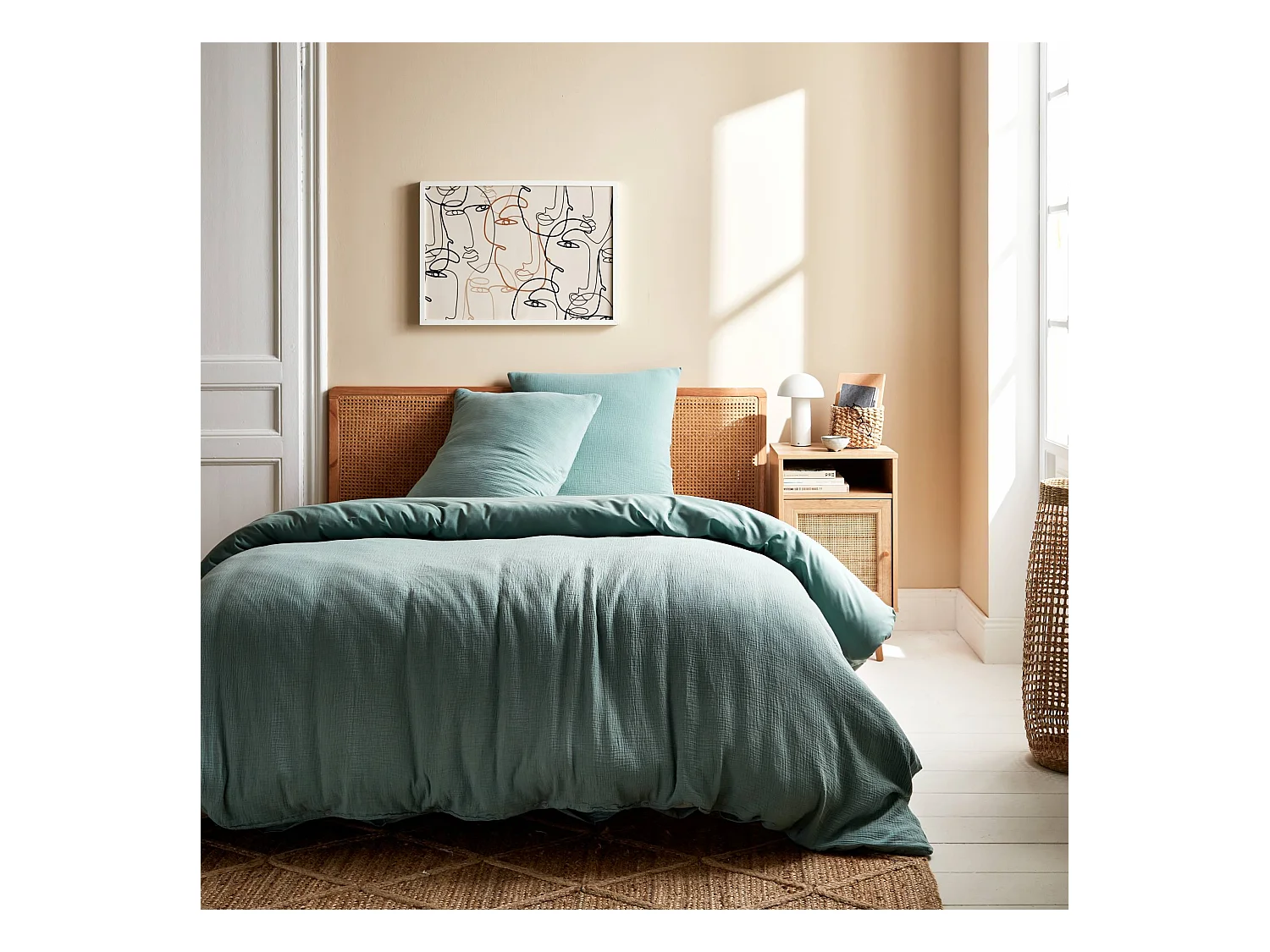 Parure de lit gaze de coton / coton. 2 places. 1 housse de couette avec 2 taies d'oreiller 240 x 220 cm