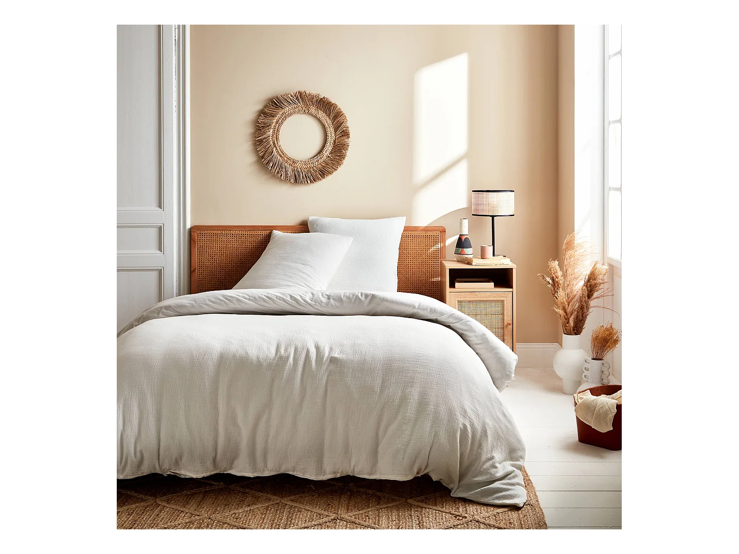 Parure de lit gaze de coton / coton. 2 places. 1 housse de couette avec 2 taies d'oreiller 240 x 220 cm