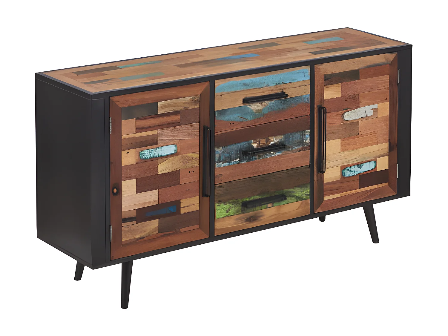 Soho buffet en bois de bateau recyclé - 2 portes - 3 tiroirs - Style Industriel - L160