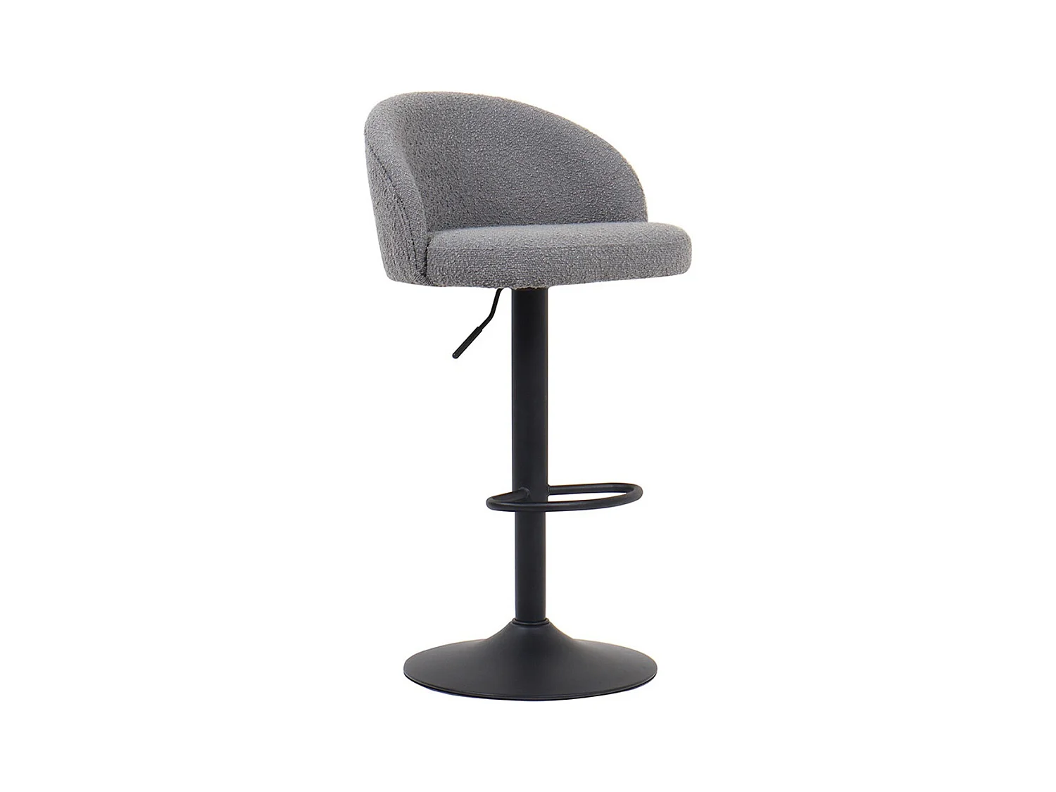 Tabouret de bar HYDRA – Bouclé gris clair – Hauteur réglable 86-107 cm – Pieds en métal – Style moderne