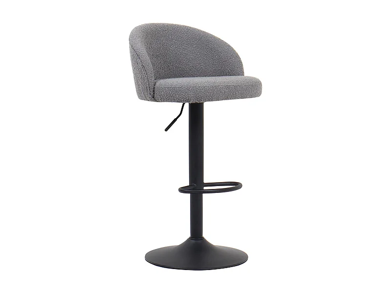 Tabouret de bar HYDRA – Bouclé gris clair – Hauteur réglable 86-107 cm – Pieds en métal – Style moderne
