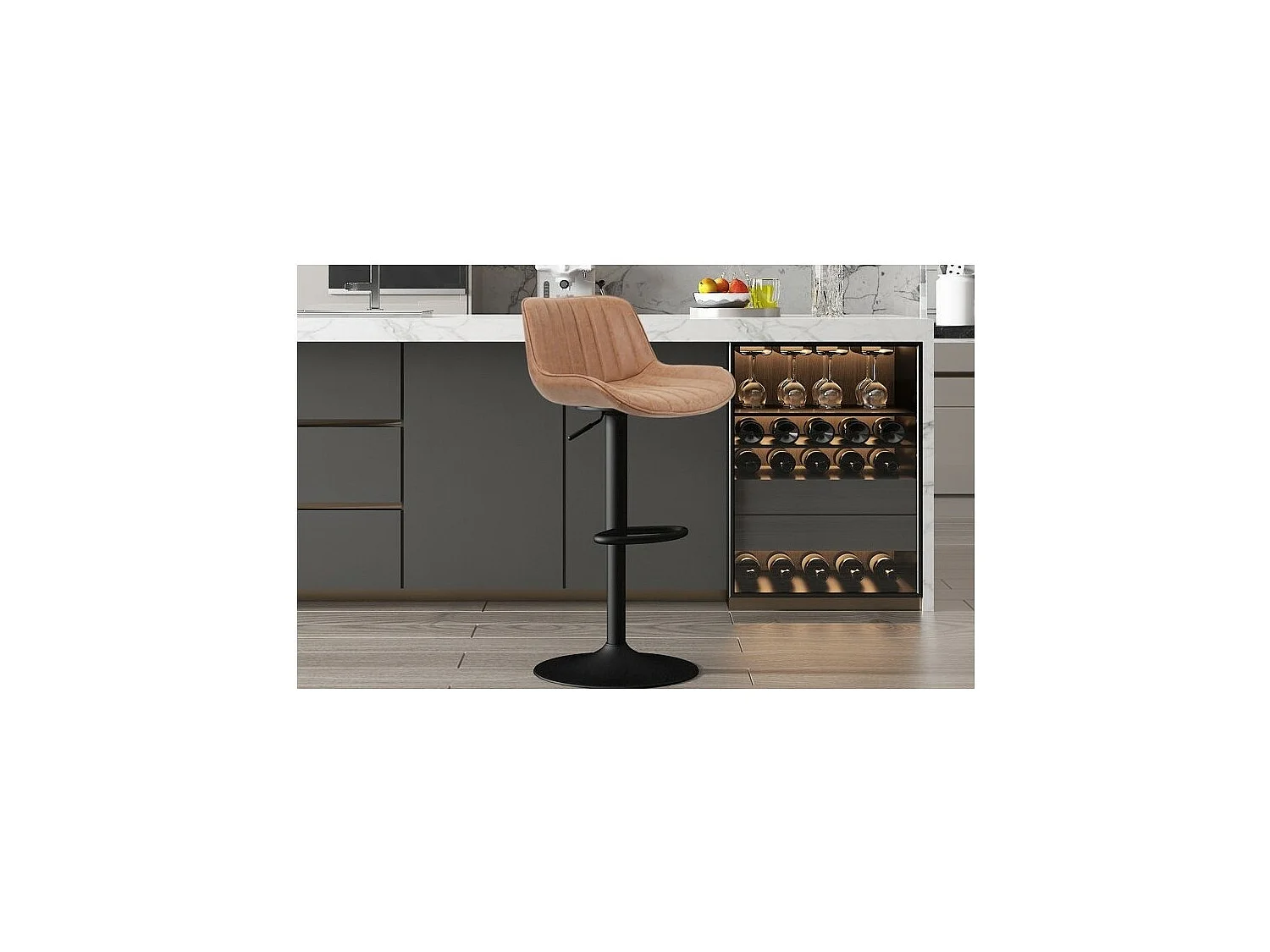 Tabouret de bar style vintage coloris cognac. Collection FERNAND