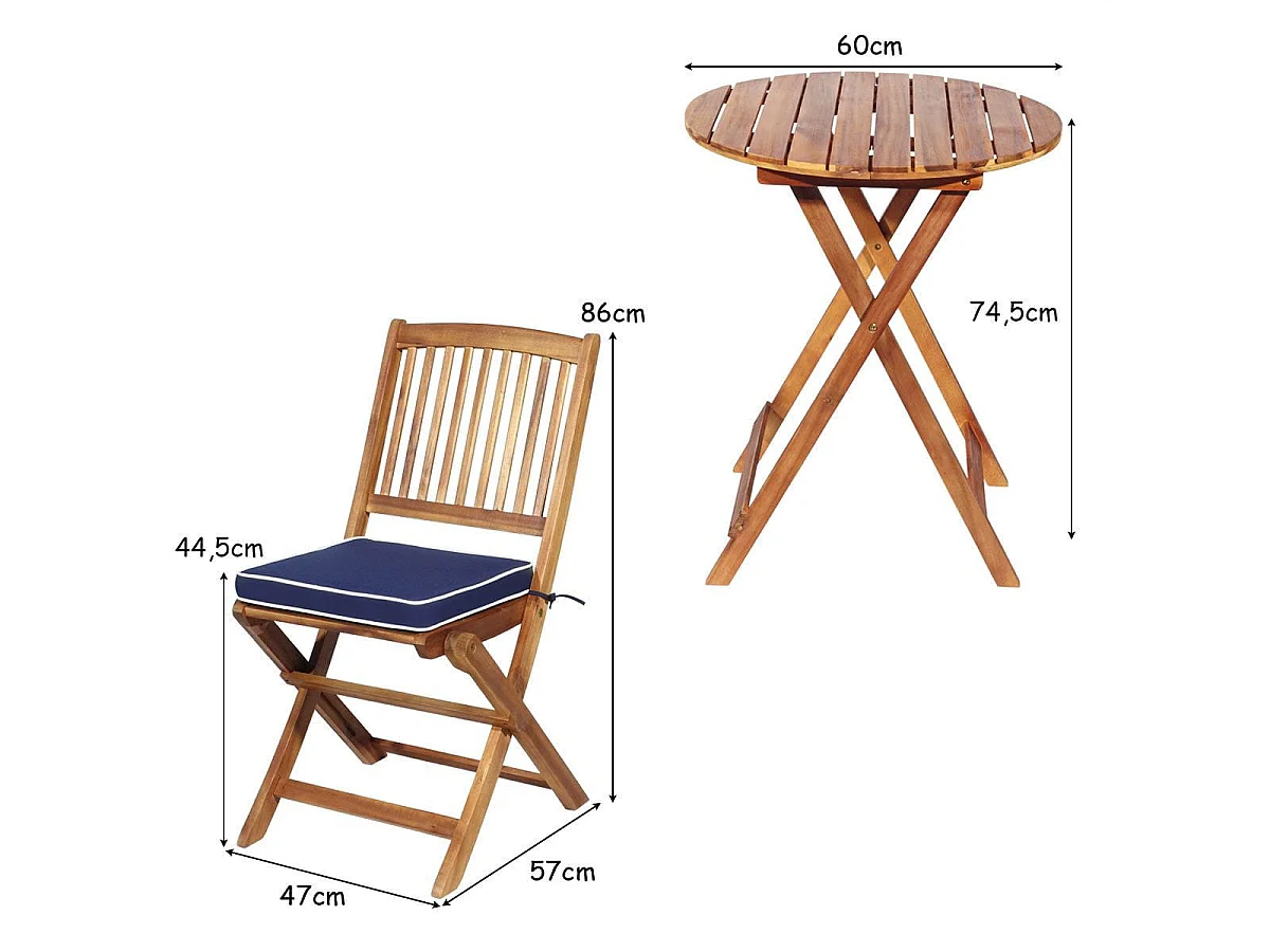 3-TLG. Terrassenmöbel-Set mit Rundem Tisch & 2 Stühlen & 2 Kissen Ergonomische Sitzgarnitur Blau