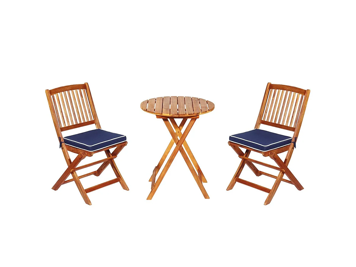 3-TLG. Terrassenmöbel-Set mit Rundem Tisch & 2 Stühlen & 2 Kissen Ergonomische Sitzgarnitur Blau