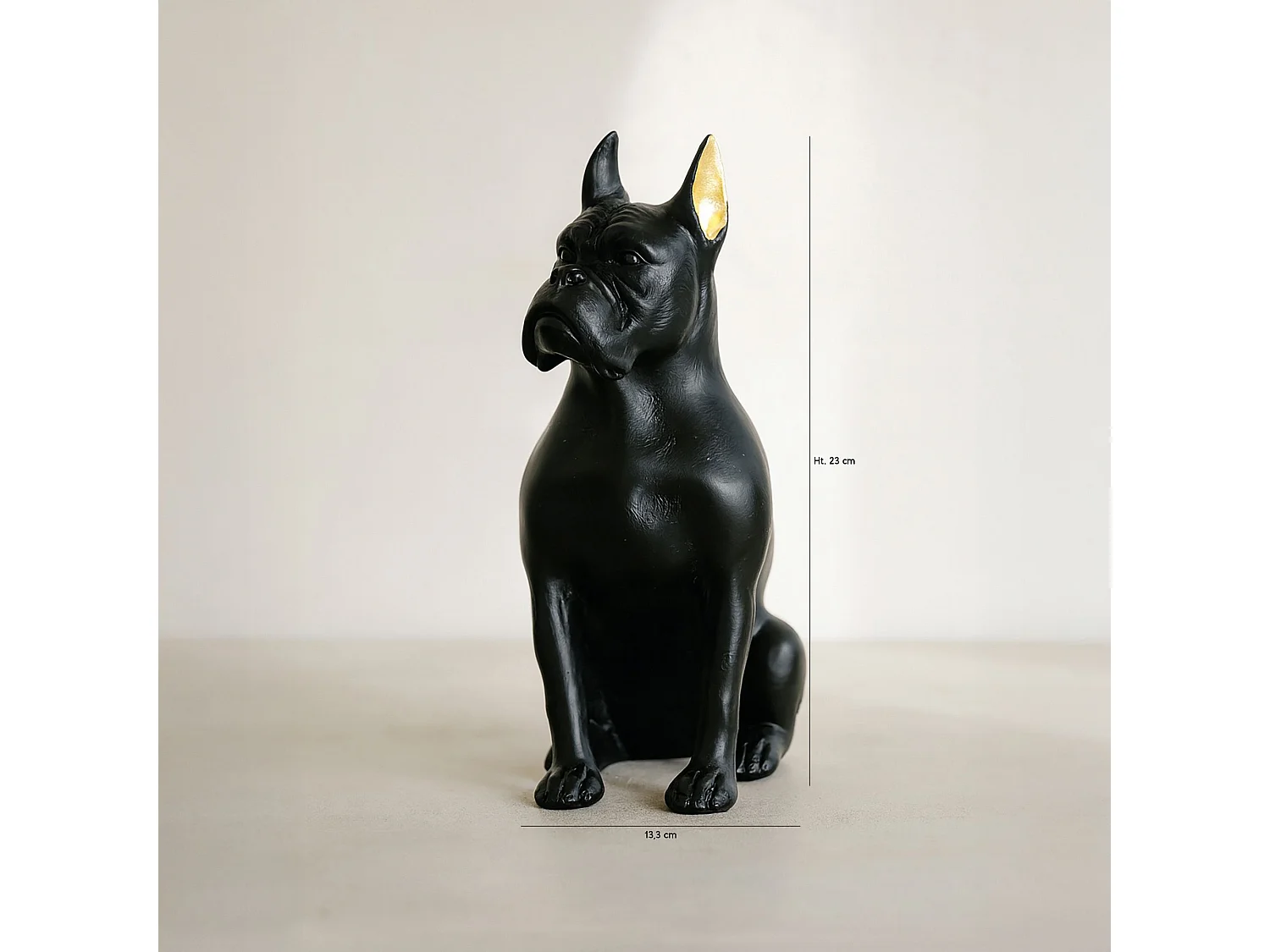 Now's Home - Chien En Resine Noir Avec Oreilles Dorees 13,3x9xh23cm Hector
