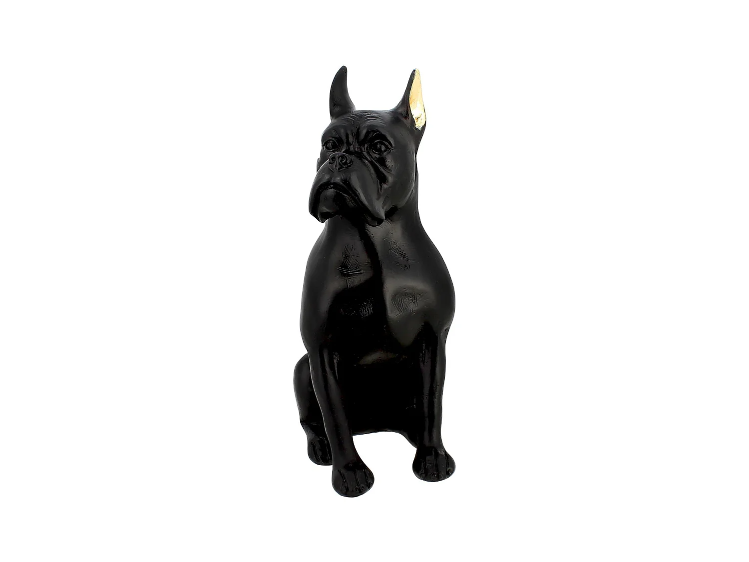 Now's Home - Chien En Resine Noir Avec Oreilles Dorees 13,3x9xh23cm Hector