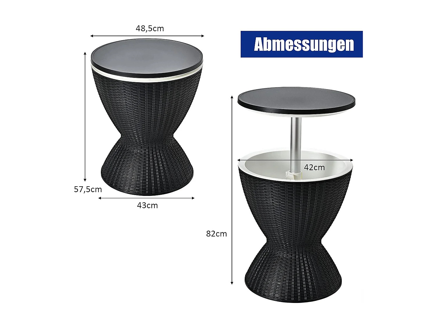 3 in 1 Cool Bar, höhenverstellbarer Beistelltisch, 30L Outdoor Bier- und Weinkühler in Rattanoptik, Getränkekühler, für Terrasse, Party, Poolbereiche