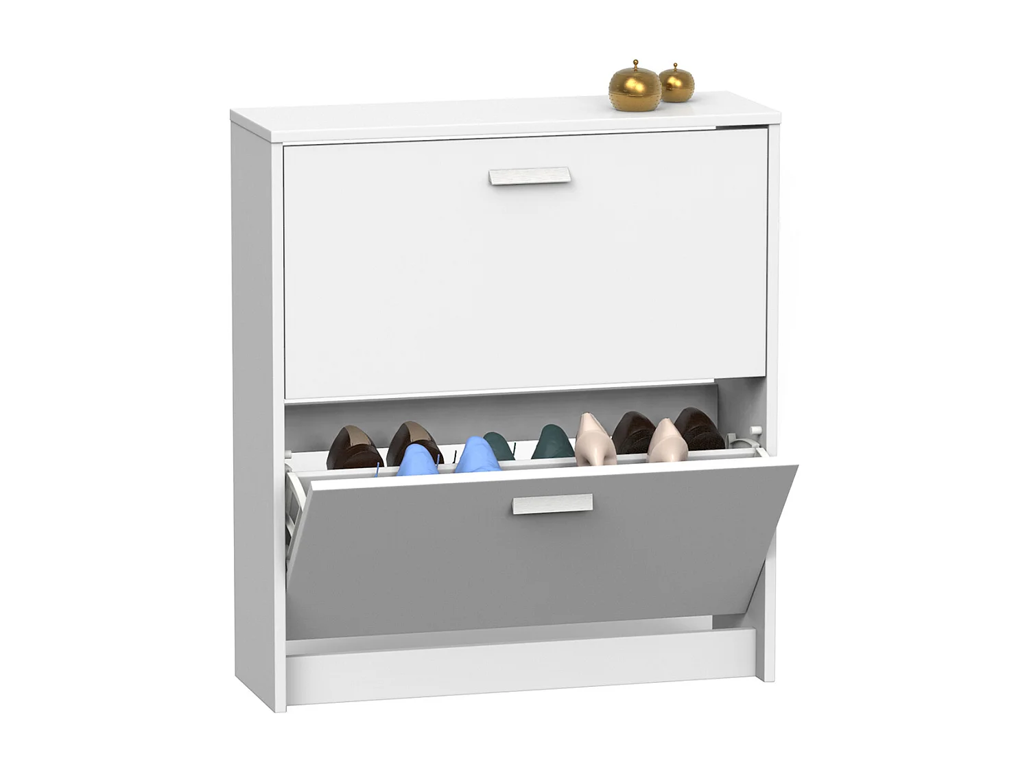 Commode Meuble à chaussures avec 2 portes couleur blanc - Longueur 74 x Hauteur 82 x Profondeur 25 cm
