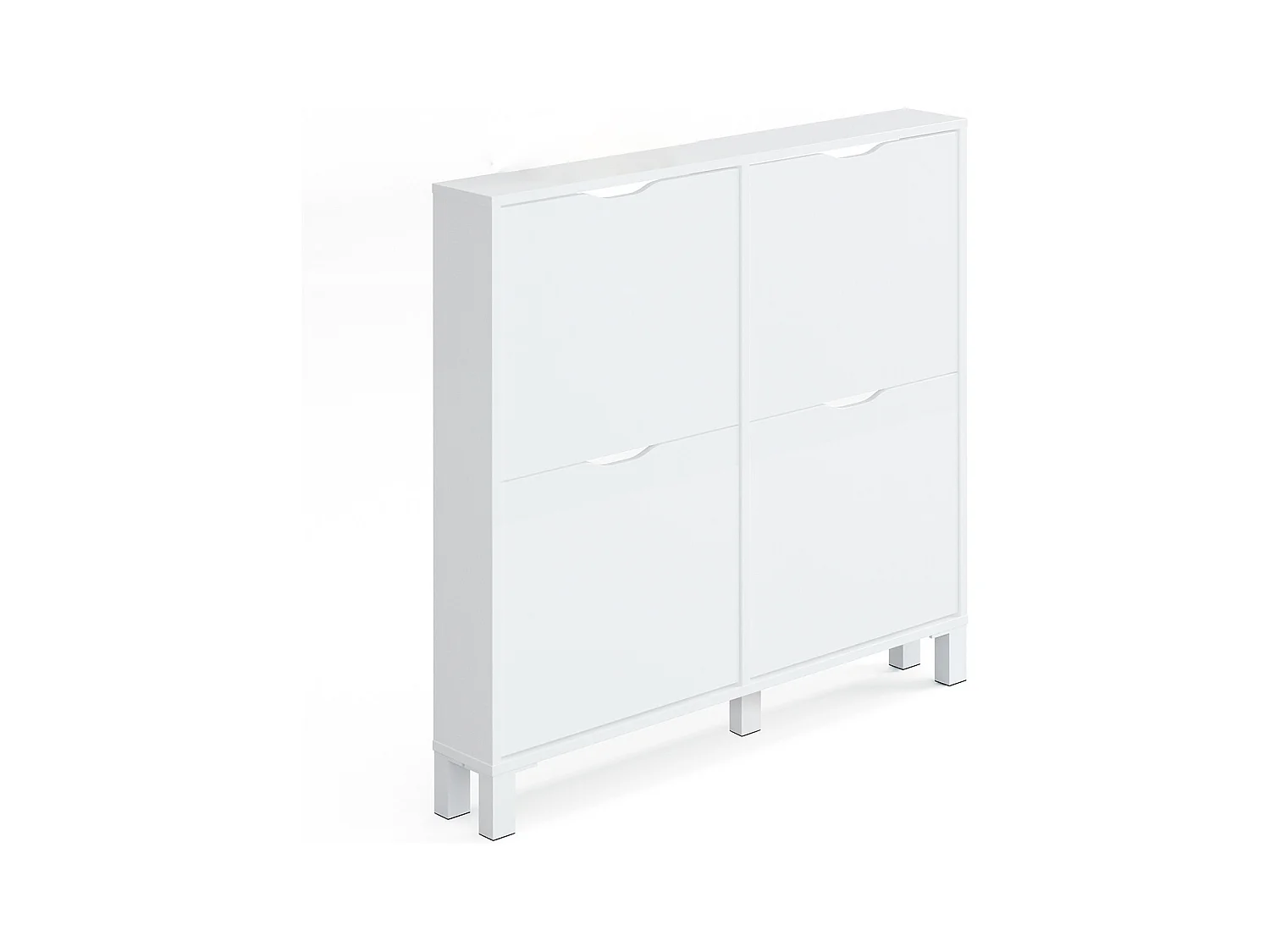 Commode Meuble à chaussures avec 4 portes couleur blanc brillant - Longueur 97 x Hauteur 98 x Profondeur 17 cm
