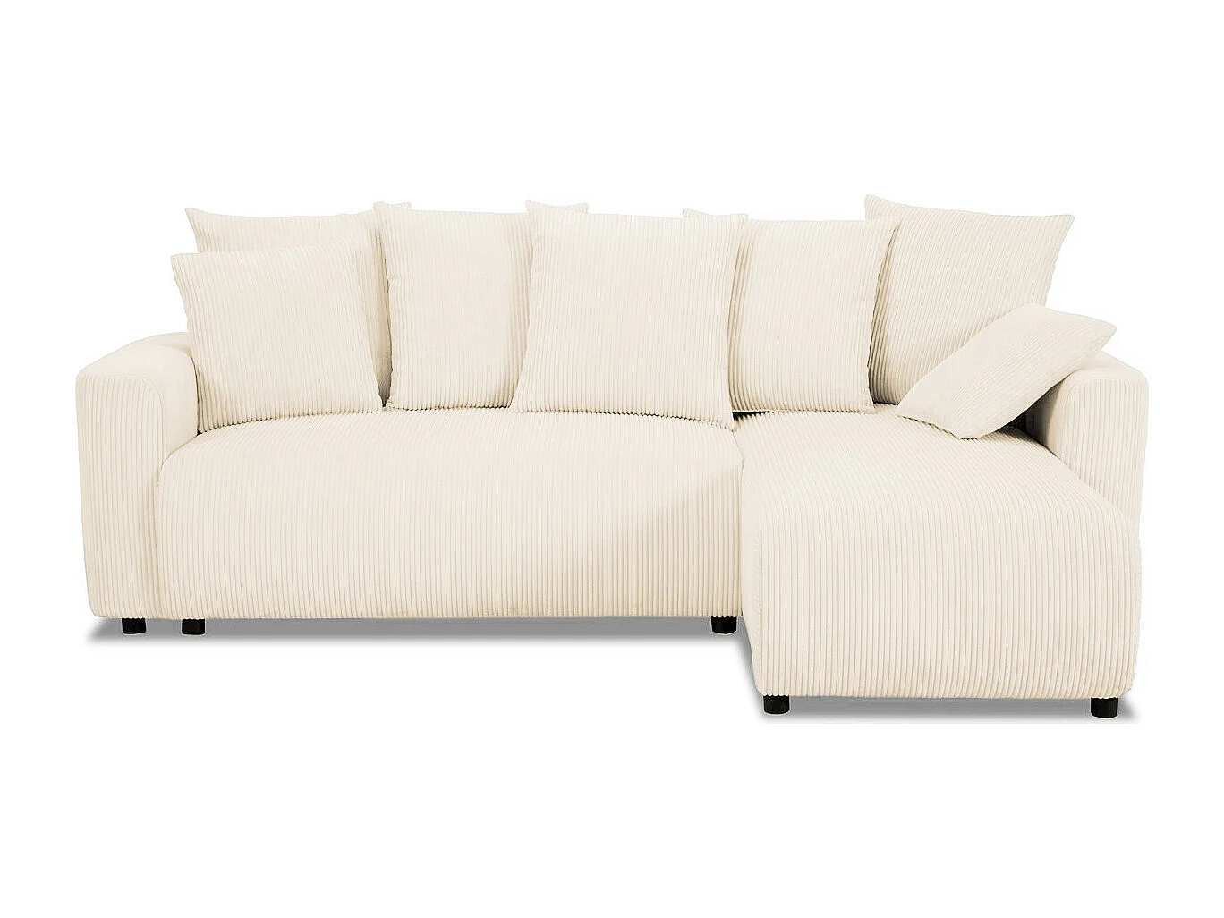 Canapé d'angle convertible réversible 3/4 places en velours côtelé beige avec coffre de rangement - Uma