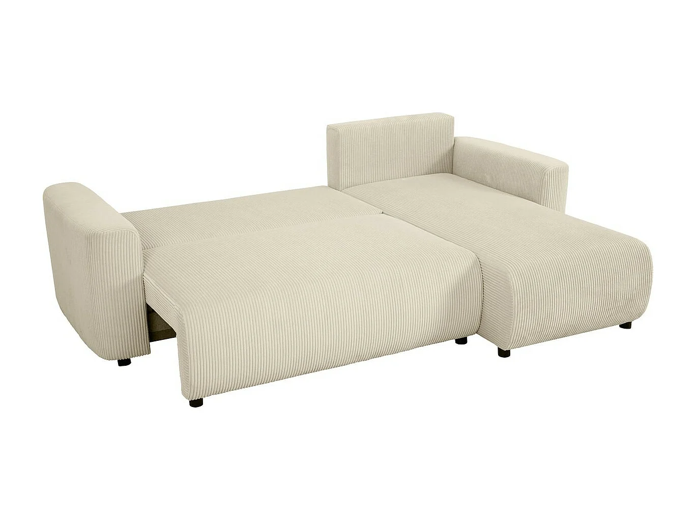 Canapé d'angle convertible réversible 3/4 places en velours côtelé beige avec coffre de rangement - Uma