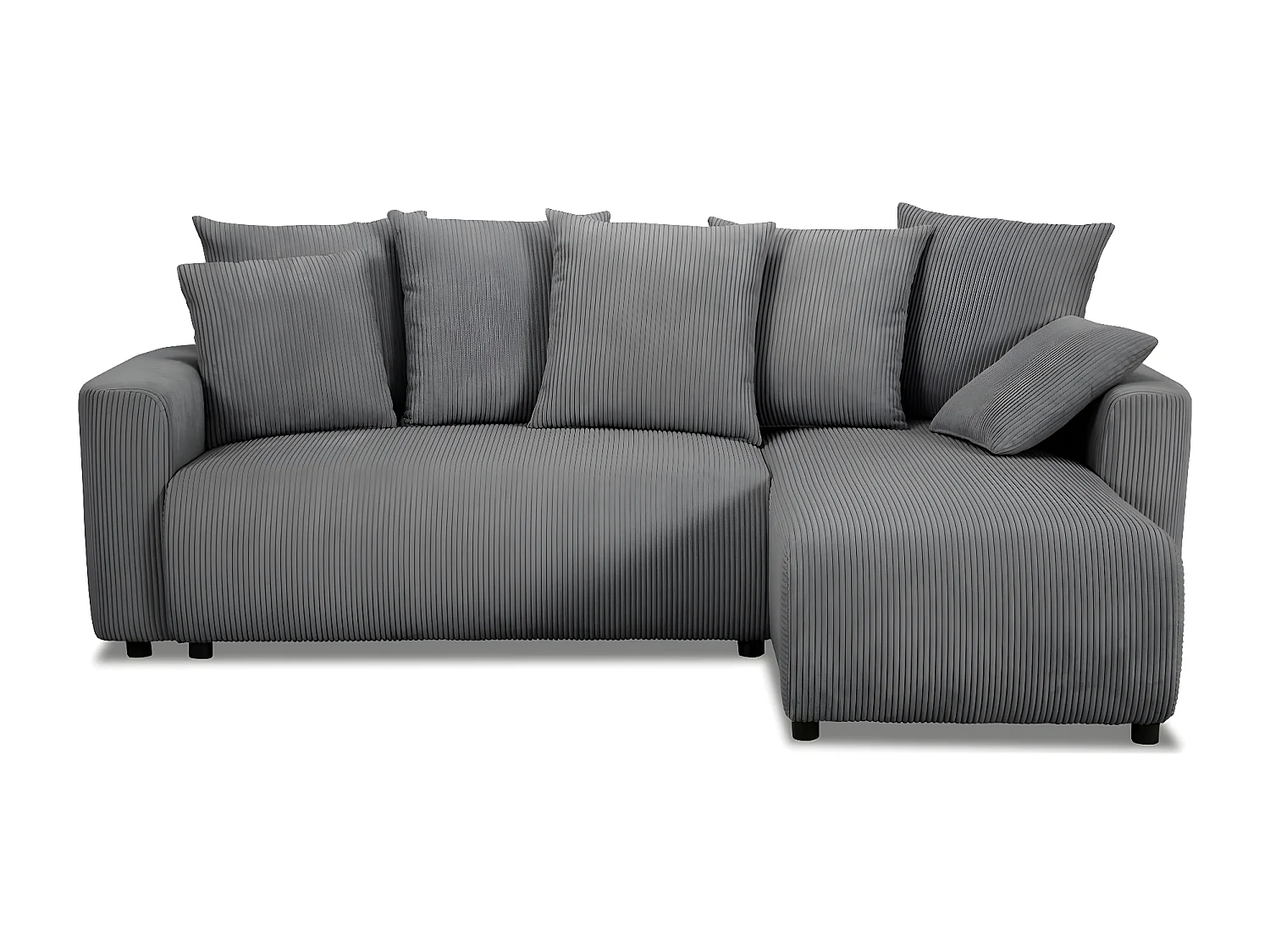 Canapé d'angle convertible réversible 3/4 places en velours côtelé gris anthracite avec coffre de rangement - Uma