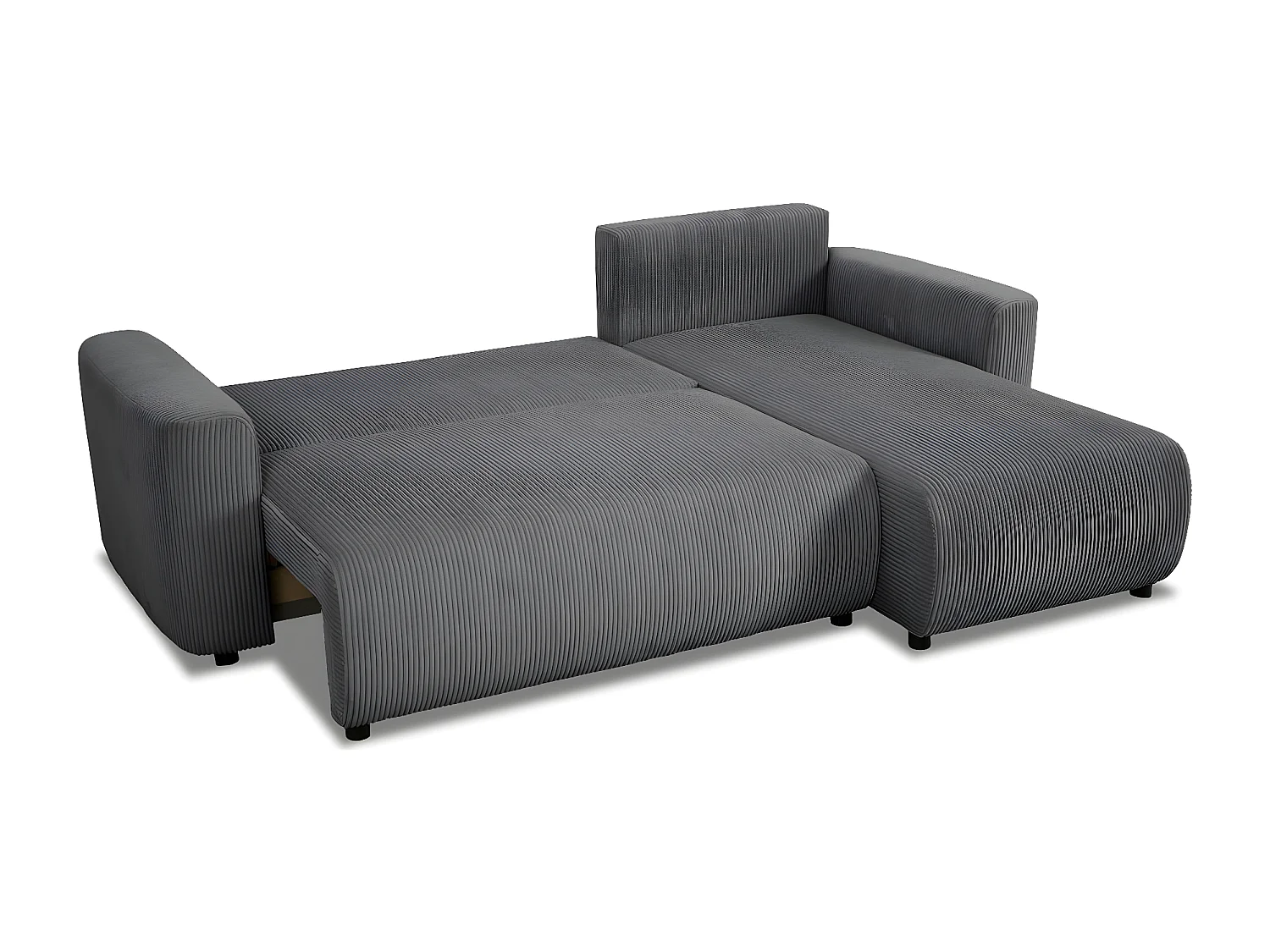 Canapé d'angle convertible réversible 3/4 places en velours côtelé gris anthracite avec coffre de rangement - Uma